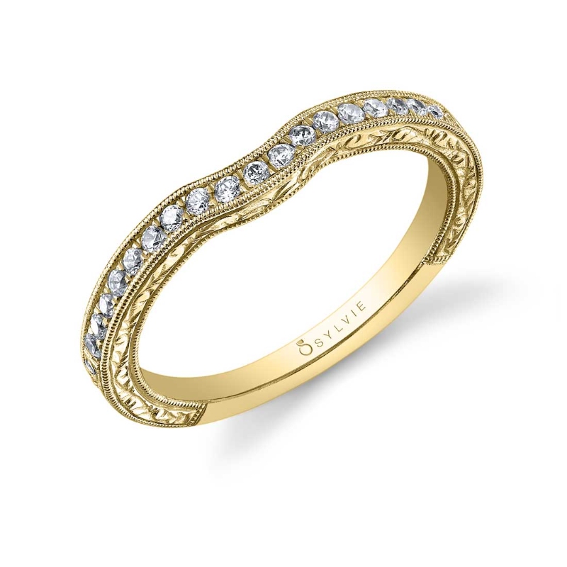 Vintage Hand-Engraved Milgrain Edge Diamond Wedding Band