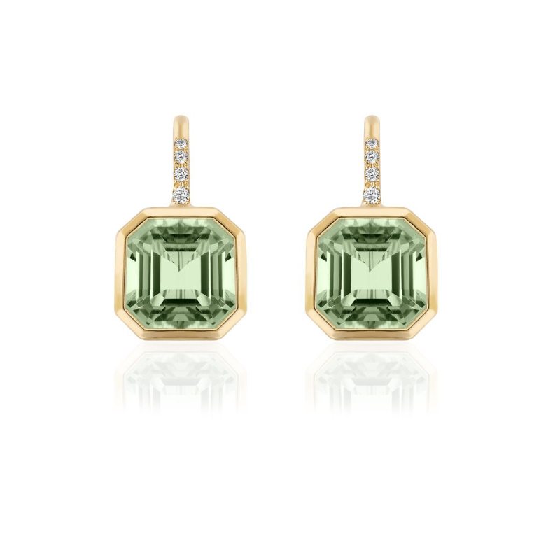 Gold And Prasiolite Diamond Drop Earrings