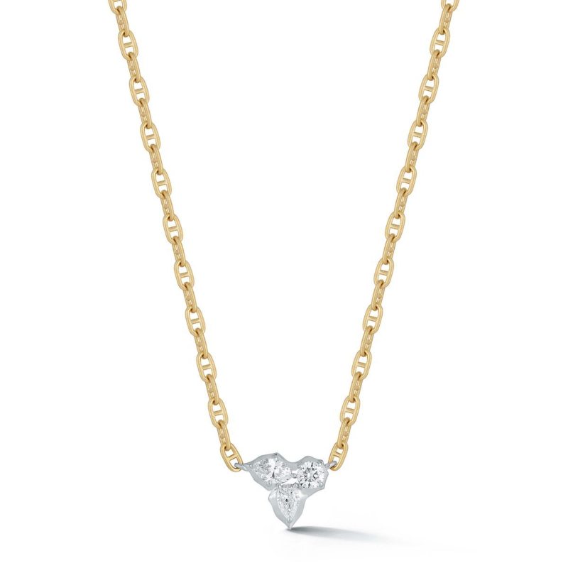 Gold And Diamond Three Stone Poppy Pendant Necklace