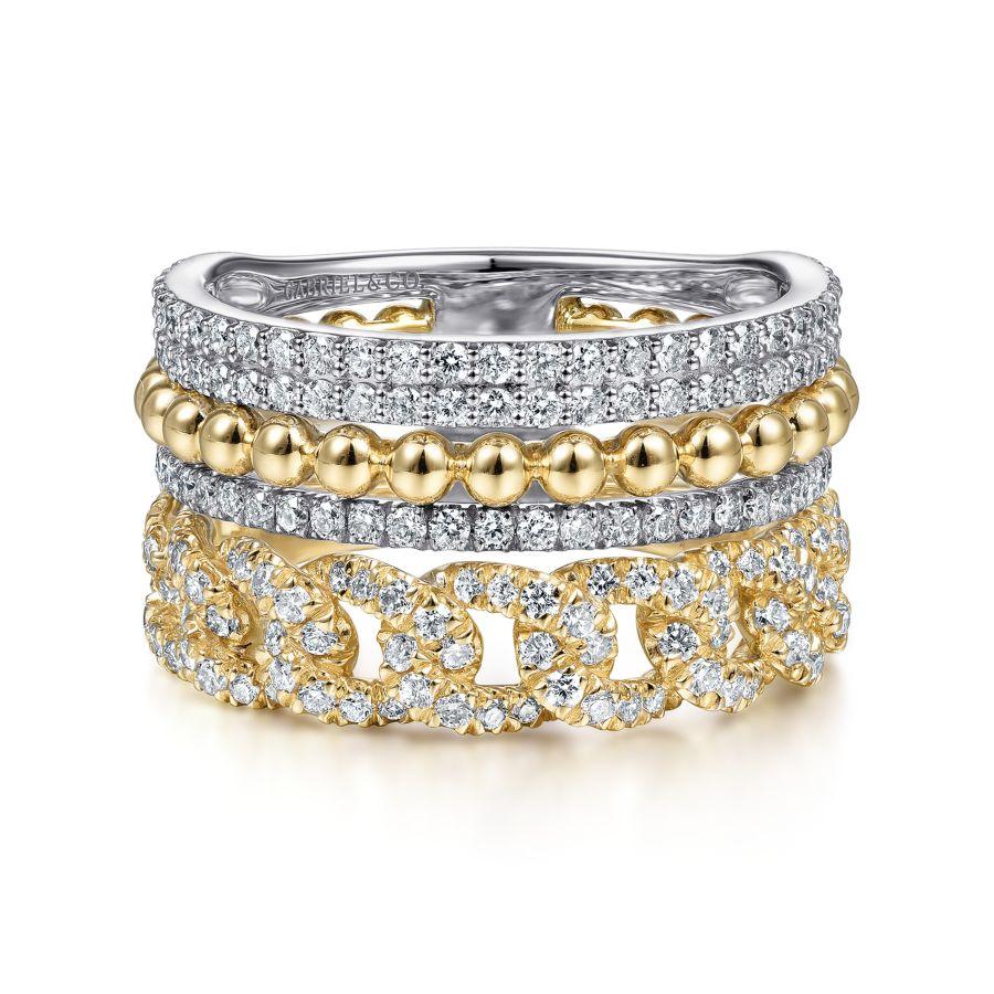 GABRIEL & CO 1K WHITE AND YELLOW GOLD DIAMOND EASY STACKABLE RING 1CT-BUJUKAN. COLLECTION SI DIA-1.04 SIZE-6.5