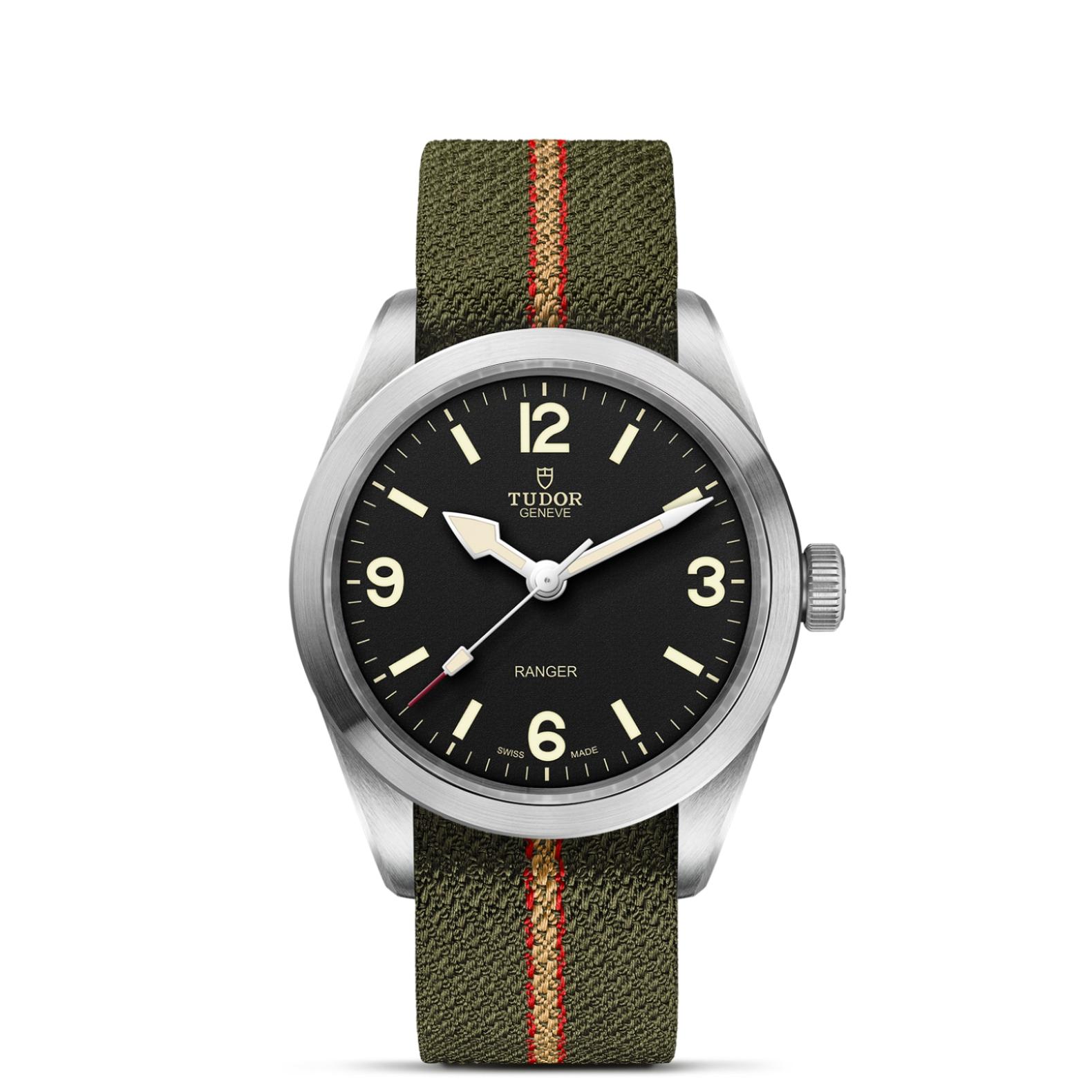 Ranger 39mm steel case Green red and beige fabric strap