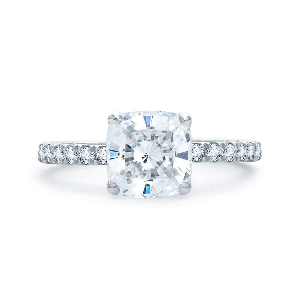 14K White Gold 0.48Ctw Semi Mount With 1.50Ct Cushion Head.