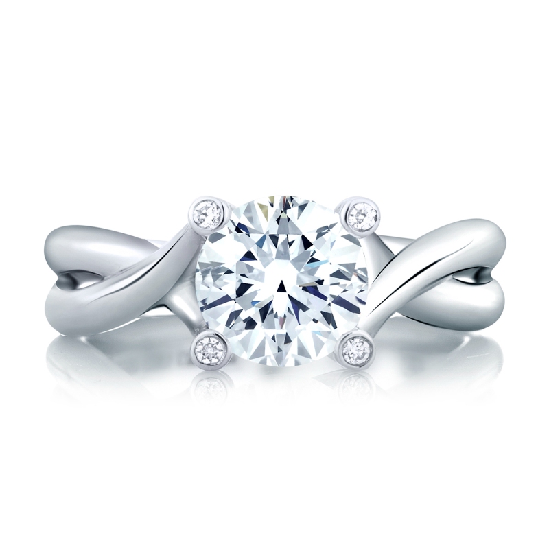 14K White Gold 0.03Ctw Semi Mount With 1.00Ct Round Head.