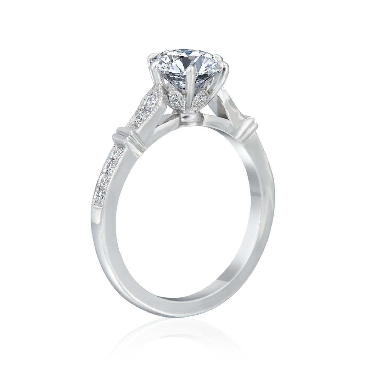 Roslyn Collection Platinum and Diamond Milgrained Engagement Mounting