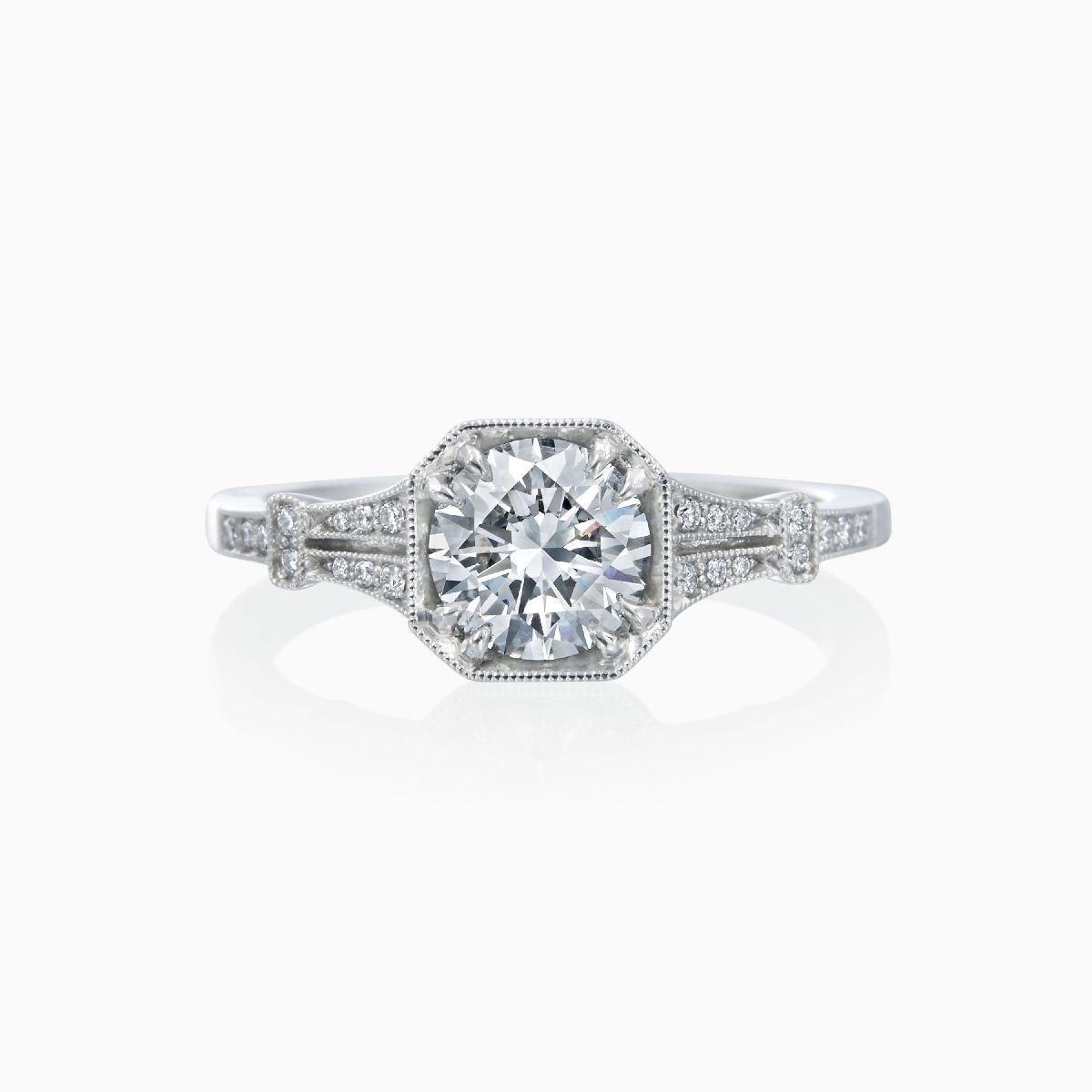 Roslyn Collection Platinum Octagonal Bezel Pave-Set Split Shank Trellis Engagement Mounting