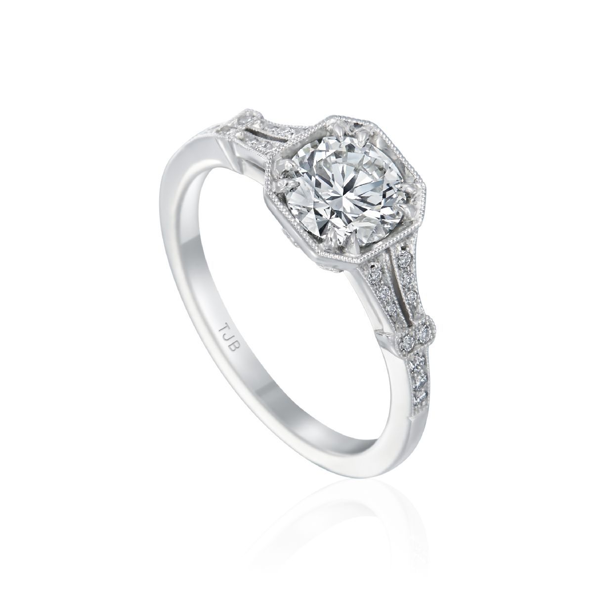 Roslyn Collection Platinum Octagonal Bezel Pave-Set Split Shank Trellis Engagement Mounting