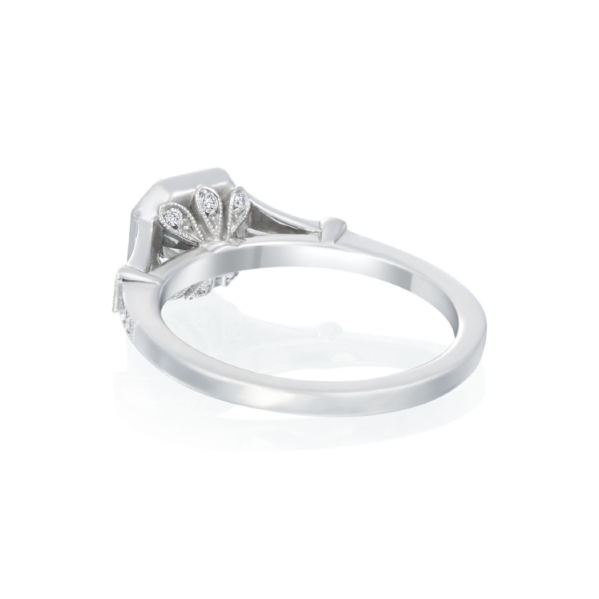 Roslyn Collection Platinum Octagonal Bezel Pave-Set Split Shank Trellis Engagement Mounting