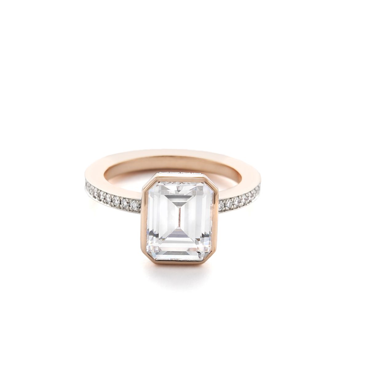 Rose Gold Emerald Cut Diamond Engagement Ring Mounting