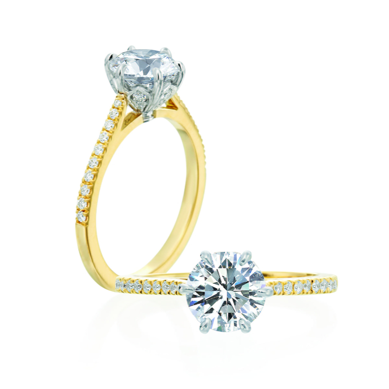 Roslyn Collection Gold Petal Half-Way Diamond Engagement Ring Mounting