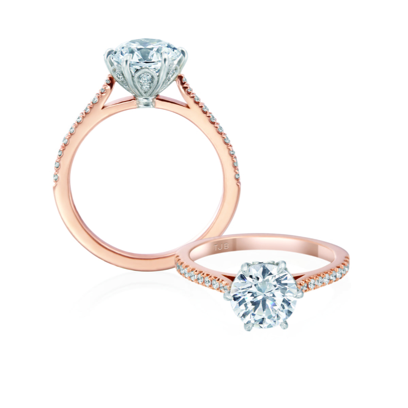 Roslyn Collection Gold Petal Half-Way Diamond Engagement Ring Mounting