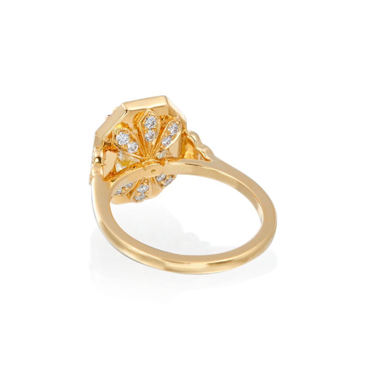 Roslyn Collection Yellow Gold Octagonal Halo and Trefoil Diamond Sides Engagement Mounting