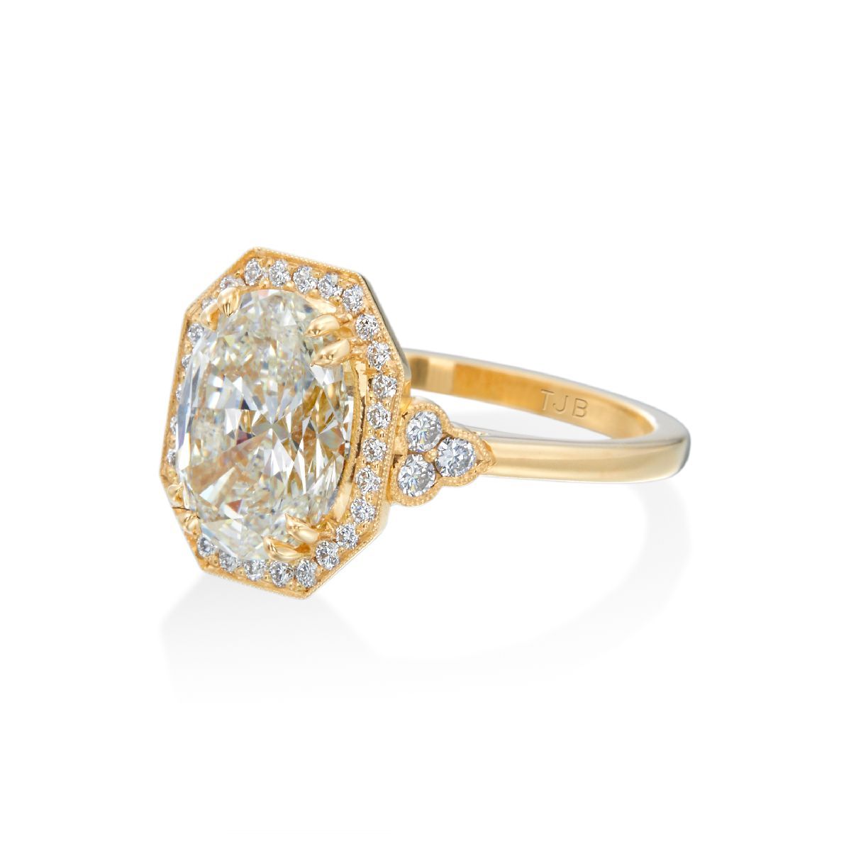 Roslyn Collection Yellow Gold Octagonal Halo and Trefoil Diamond Sides Engagement Mounting