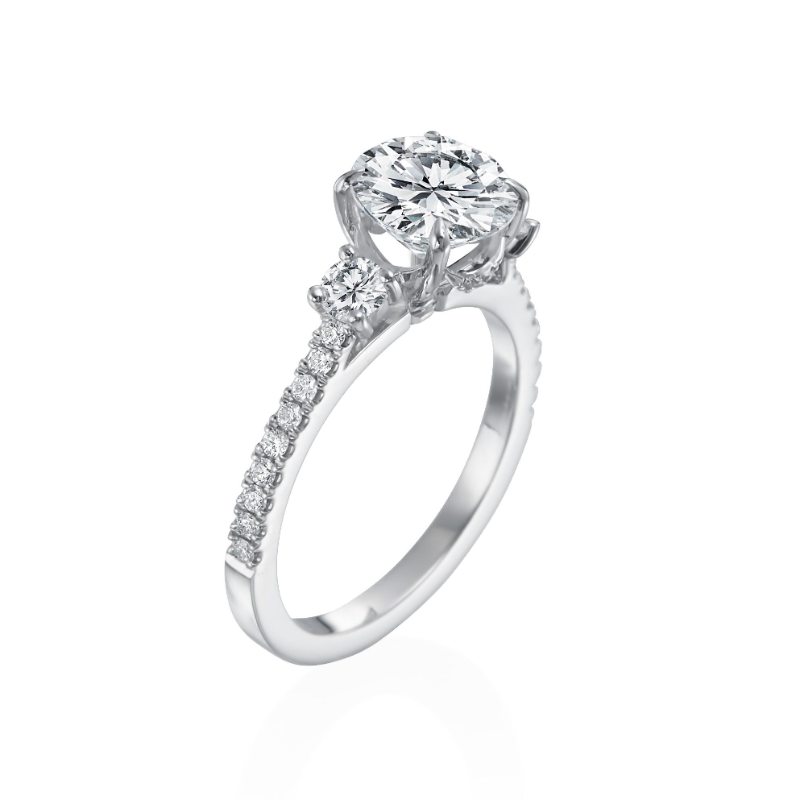 Roslyn Collection Platinum Diagon Three Stone Engagement Ring Mounting