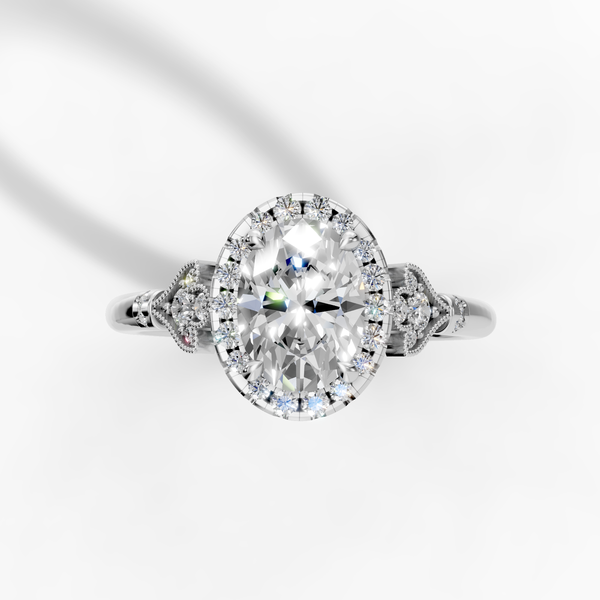 Platinum and Diamond French Leaves Halo Ring