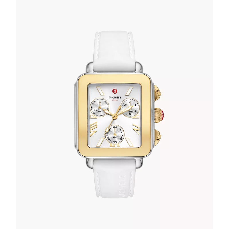 Deco Sport Chronograph Gold-Plated White Silicone Watch