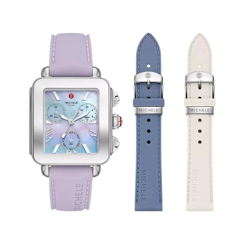 Michele Deco Sport in Stainless Steel with MOP Dial and 3 Strap Set