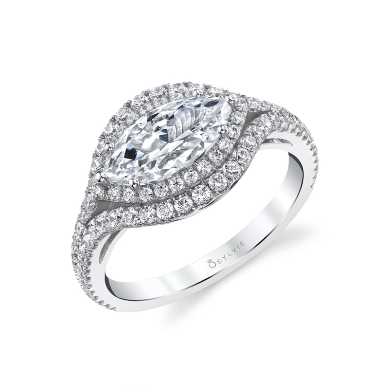 Marquise Shaped Ring with Halo - Eleanora