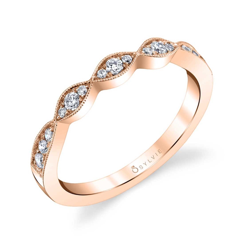 Round Cut Stackable Wedding Band Marquise Shaped - Esme
