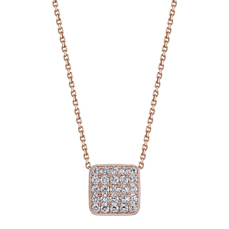 Modern Rose Gold Pave Diamond Necklace