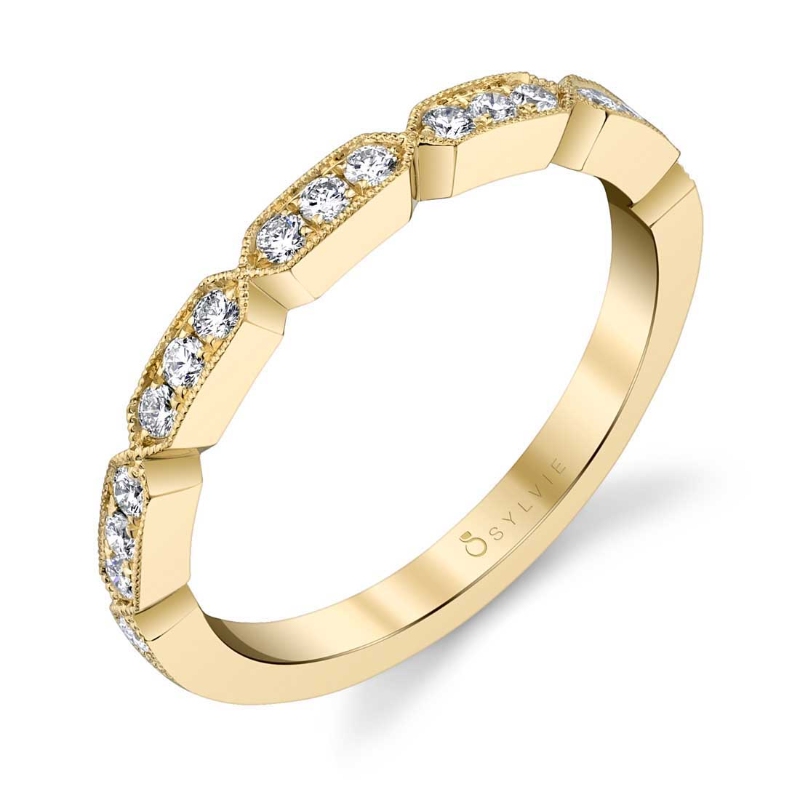 Modern Yellow Gold Stackable Diamond Band - Michelle