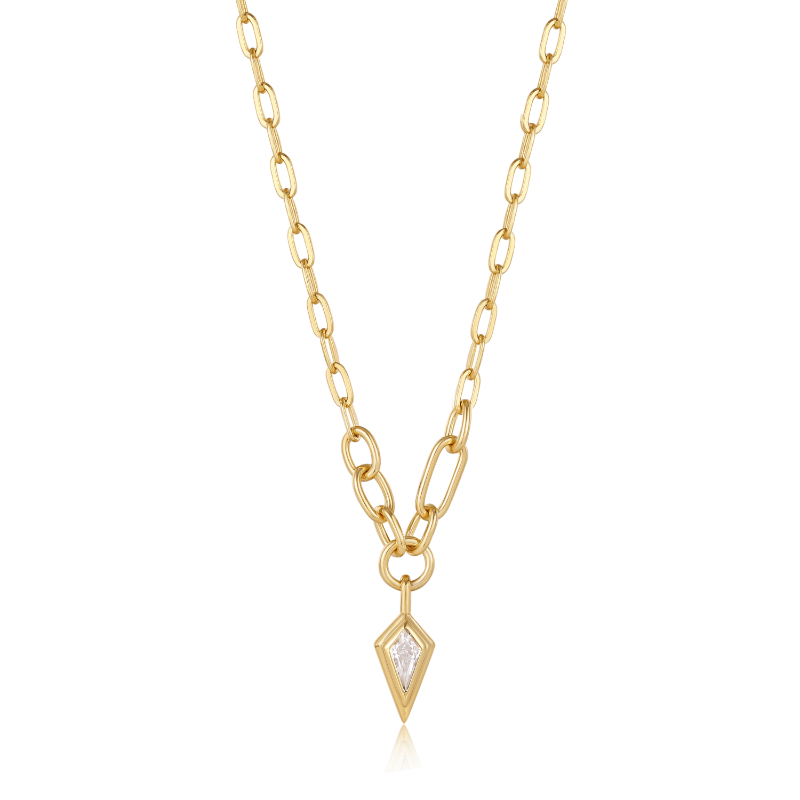ANIA HAIE 14K GOLD PLATED ON STERLING SILVER SPARKLE DROP PENDANT CHUNKY CHAIN NECKALCE