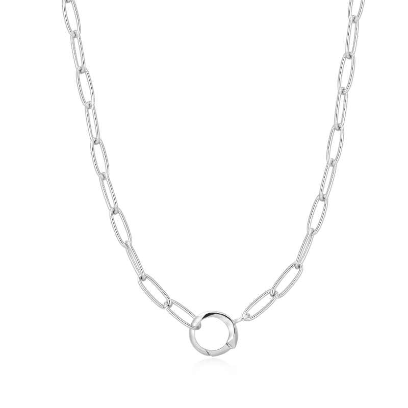 Silver Link Charm Chain Connector Necklace