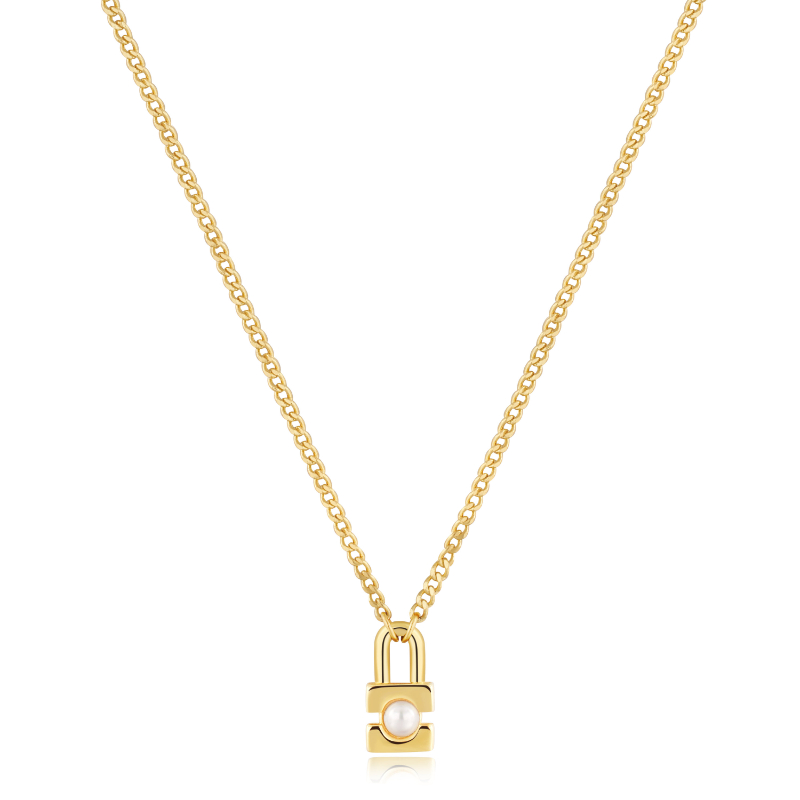 ANIA HAIE 14K GOLD PLATED ON STERLING SILVER PEARL PADLOCK PENDANT