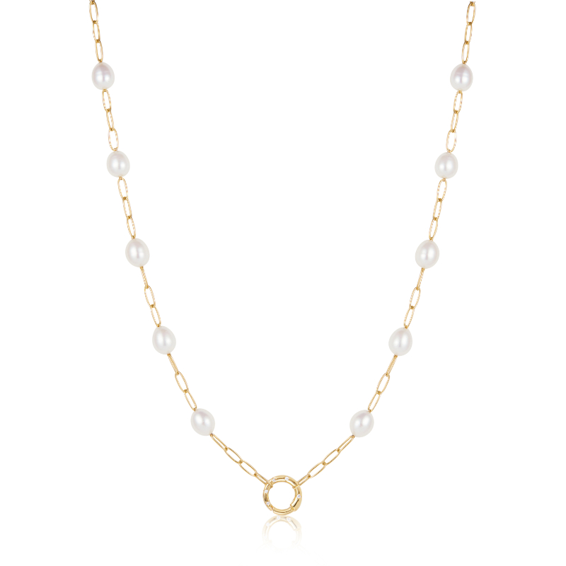 Gold Pearl Chain Charm Connector Necklace