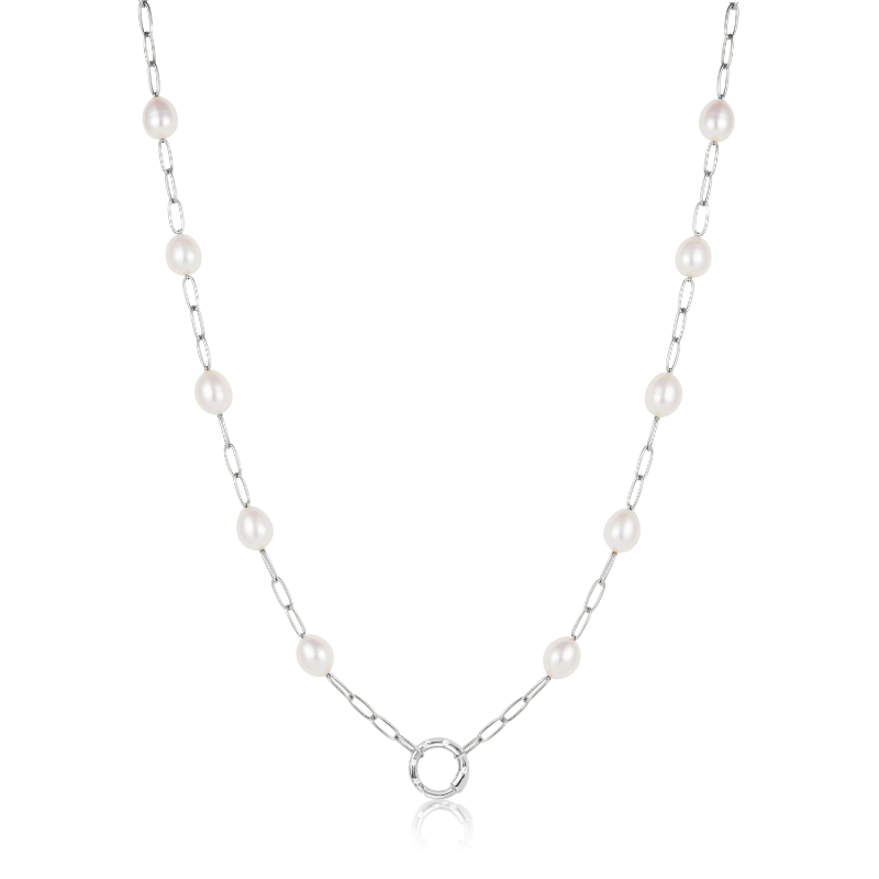 Silver Pearl Chain Charm Connector Necklace