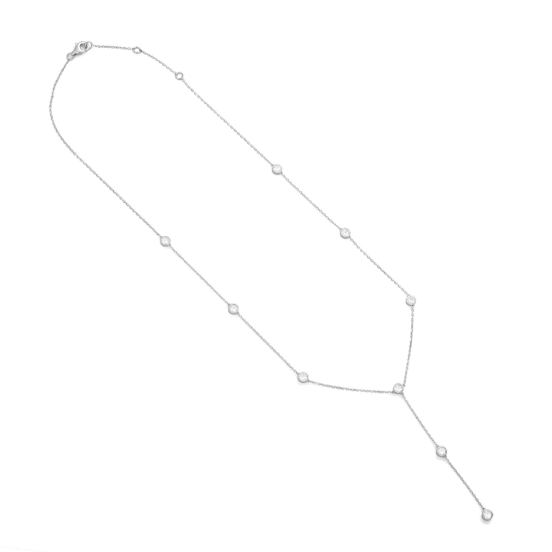 14K WHITE GOLD DIAMONDS BY THE YARD Y NECKLACE WITH .75CTTW ROUND SI CLARITY & H COLOR BEZEL SET DIAMONDS