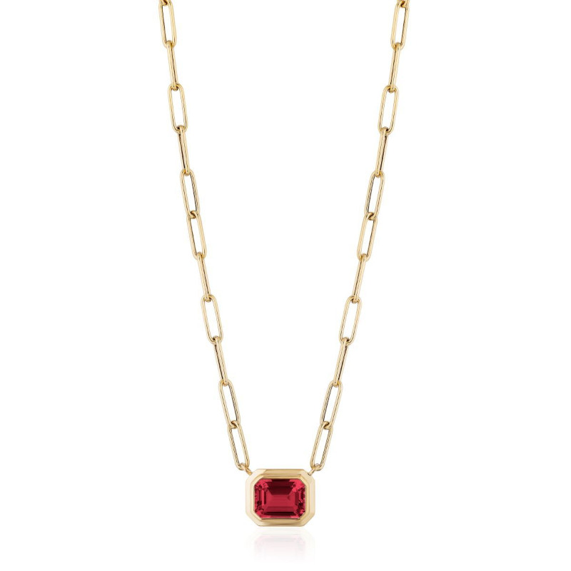 Gold And Emerald Cut Manhattan Garnet Pendant Necklace