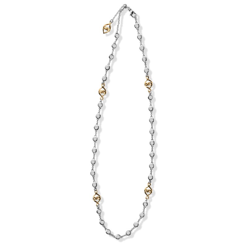 Sterling Silver 18K Solid Gold White Sapphire Woven Hearts Necklace