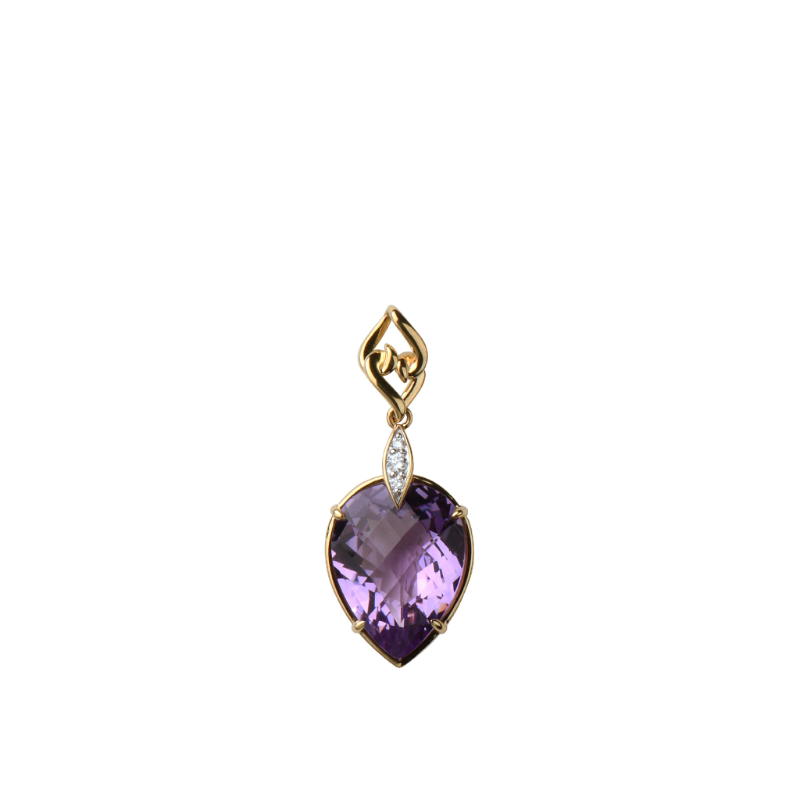 18K Solid Gold Natural White Diamond Amethyst Necklace