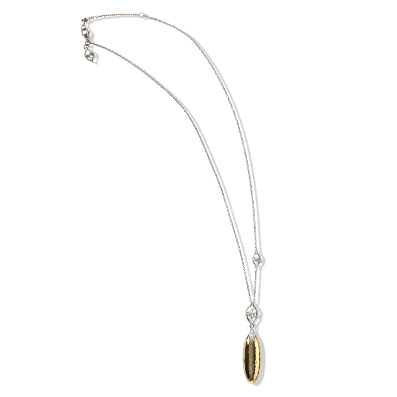 14K Solid Gold Sterling Silver White Sapphire Hammered Necklace