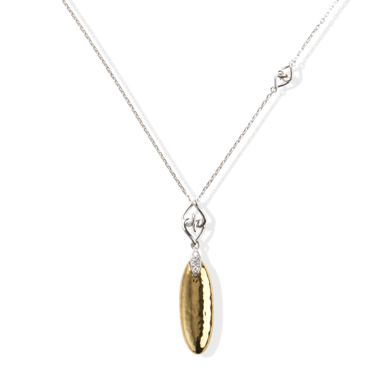 14K Solid Gold Sterling Silver White Sapphire Hammered Necklace