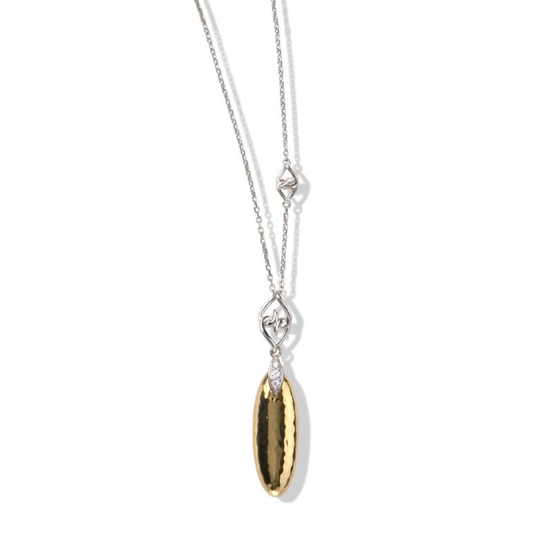 18K Solid Gold Sterling Silver White Sapphire Hammered Necklace