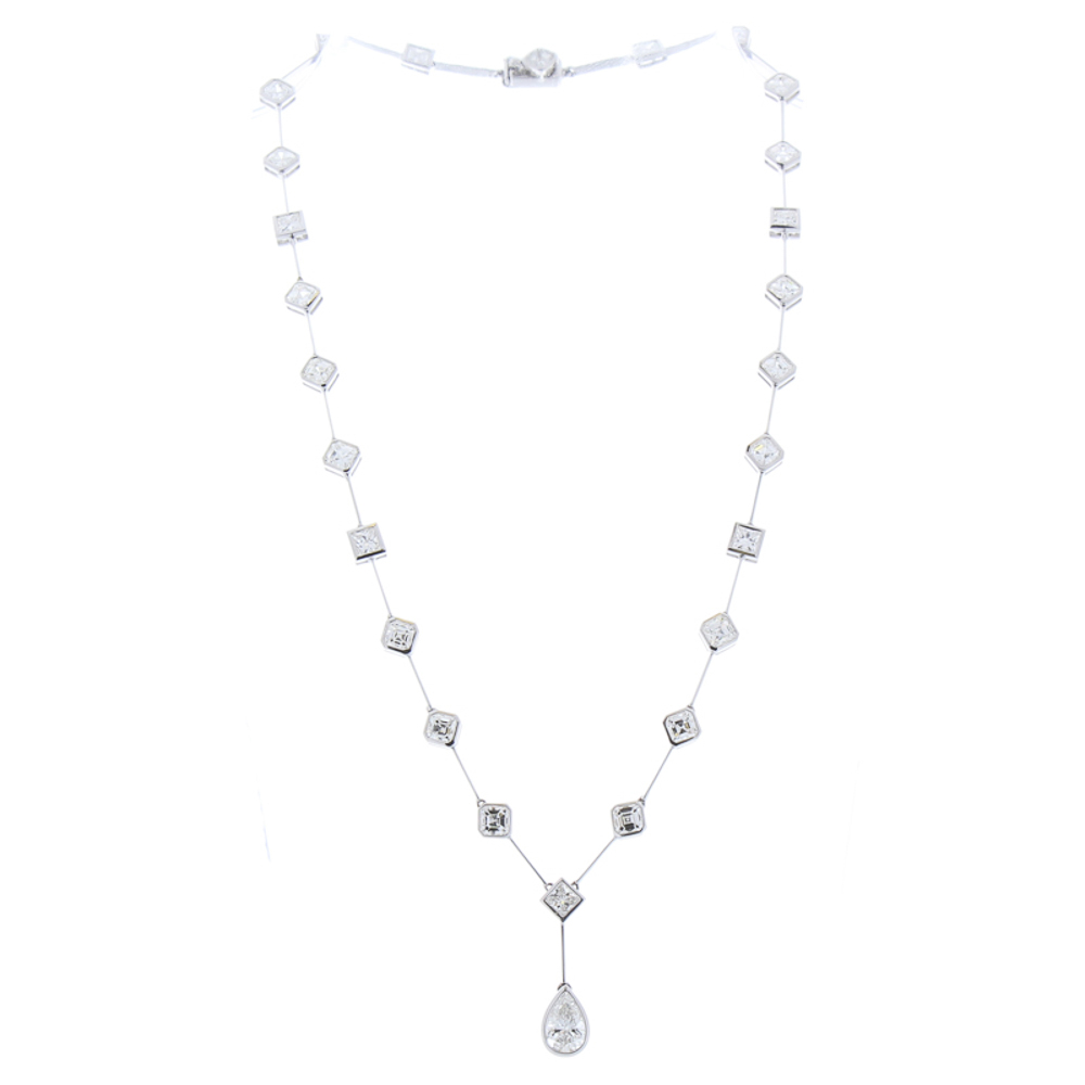 18K White Gold Diamond Gemstone Necklace