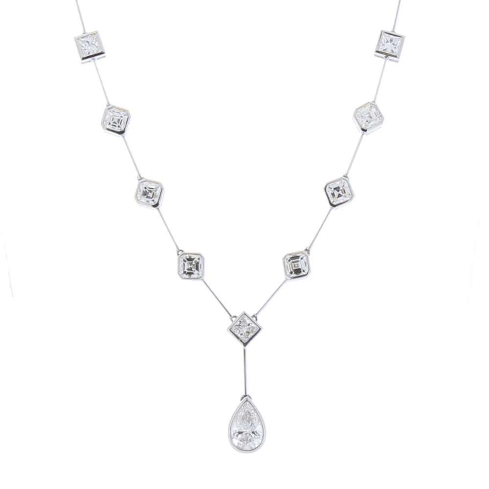 18K White Gold Diamond Gemstone Necklace