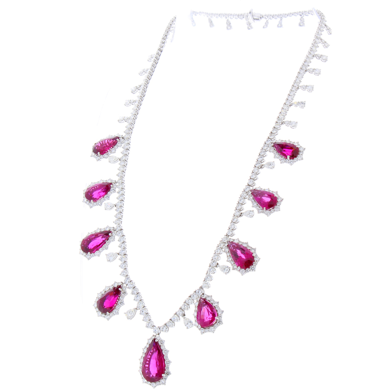 18K White Gold Tourmaline Gemstone Necklace