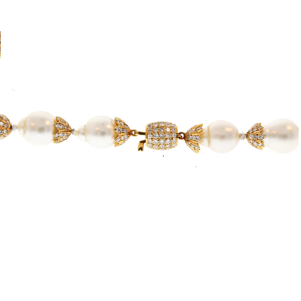 18K Yellow Gold South Sea Pearl Gemstone Necklace