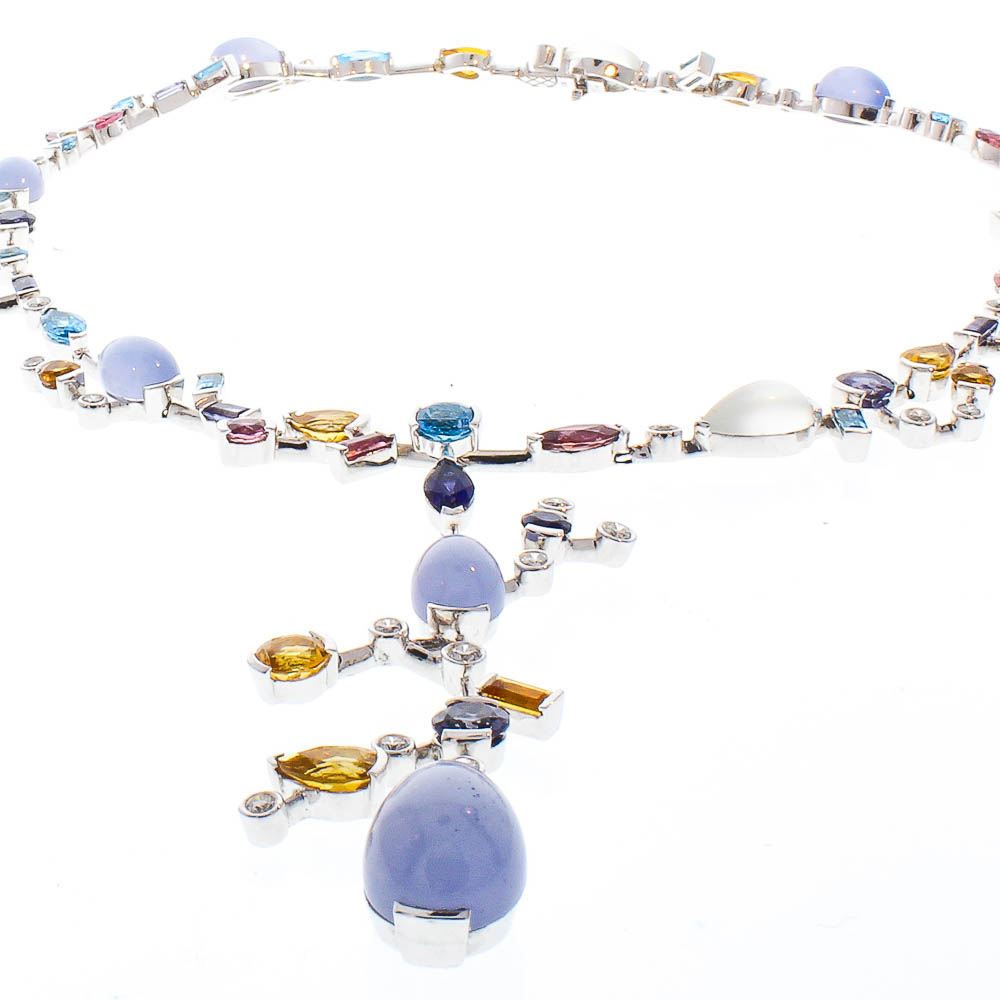 18K White Gold Moonstone Gemstone Necklace