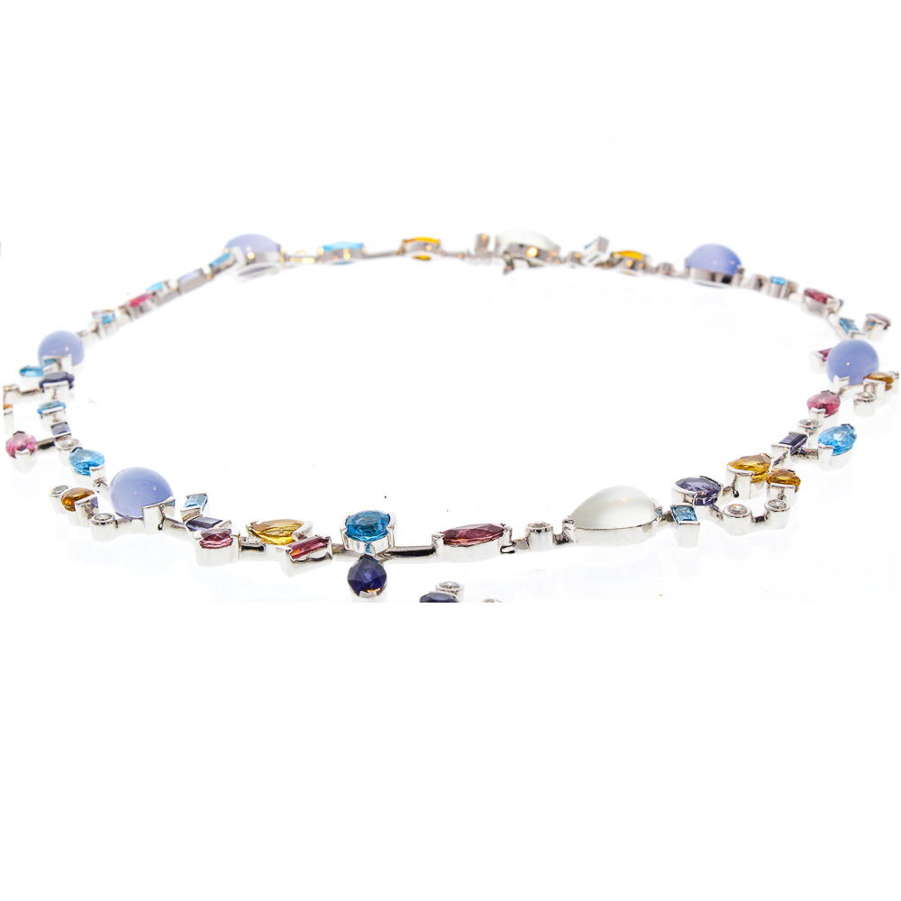 18K White Gold Moonstone Gemstone Necklace