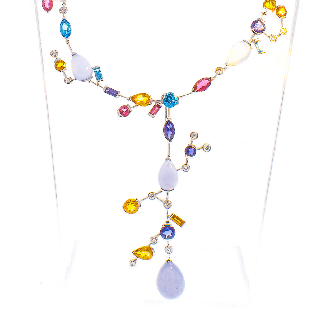 18K White Gold Moonstone Gemstone Necklace