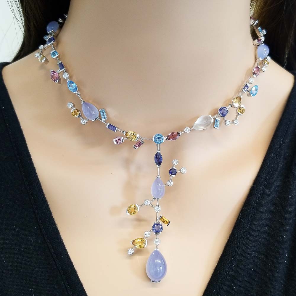 18K White Gold Moonstone Gemstone Necklace