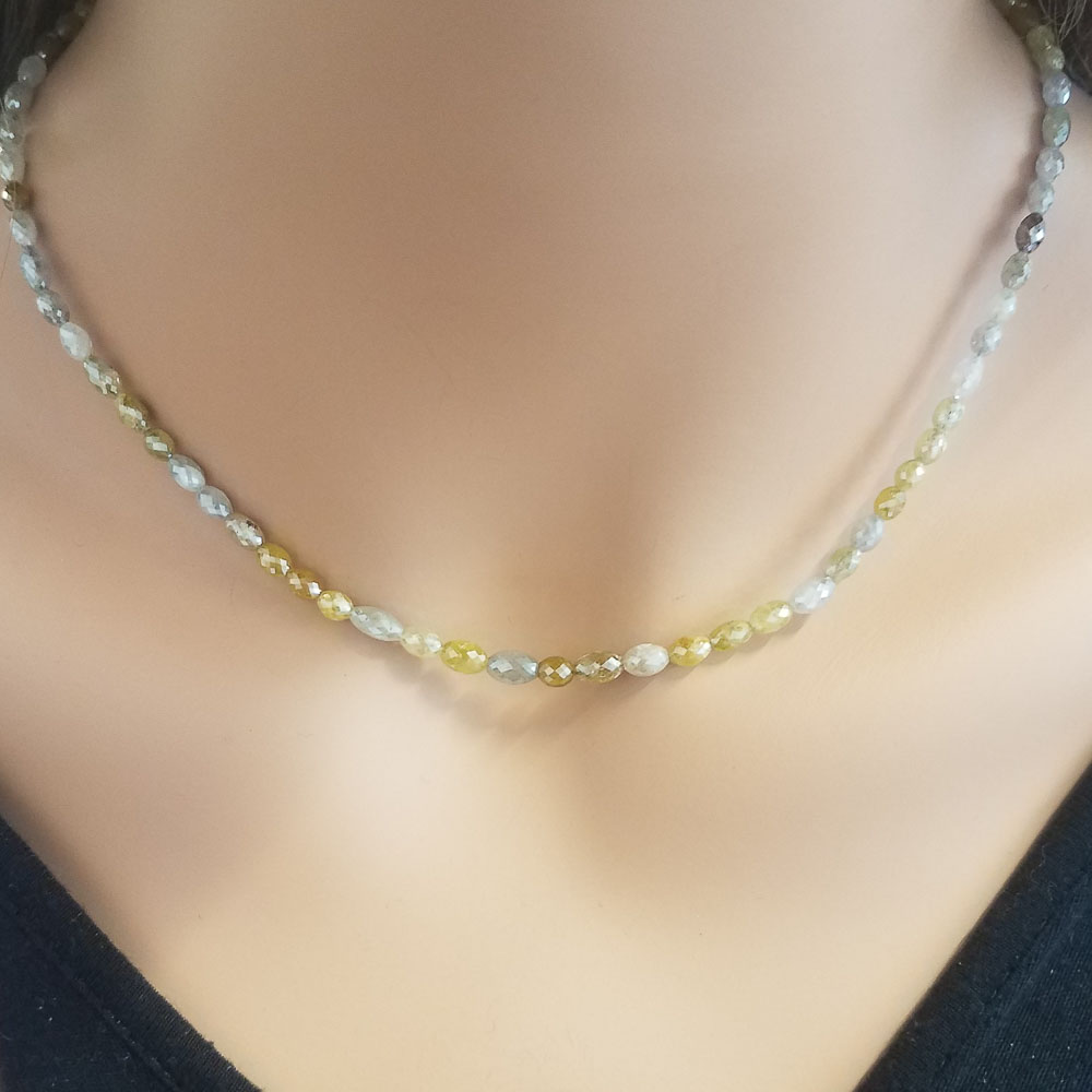 14K Yellow Gold Diamond Gemstone Necklace