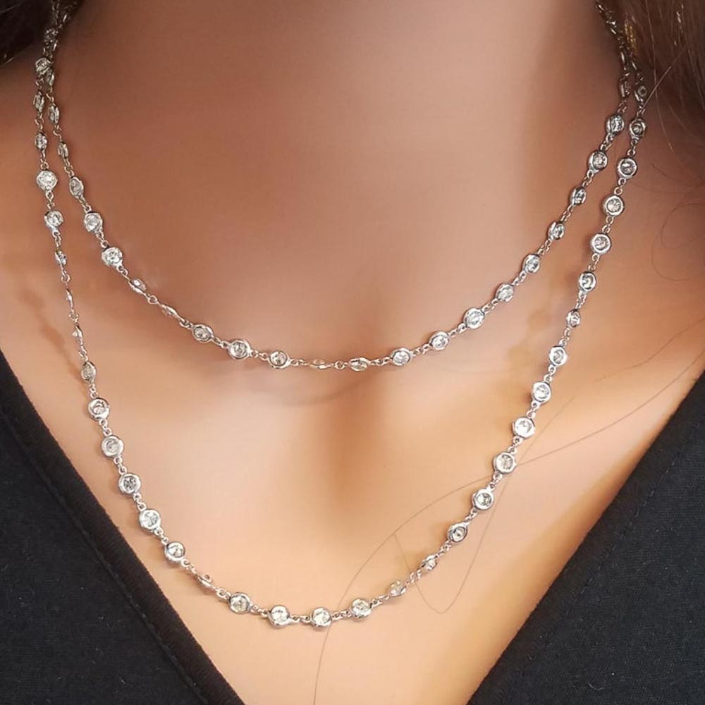 14K White Gold Diamond Gemstone Necklace