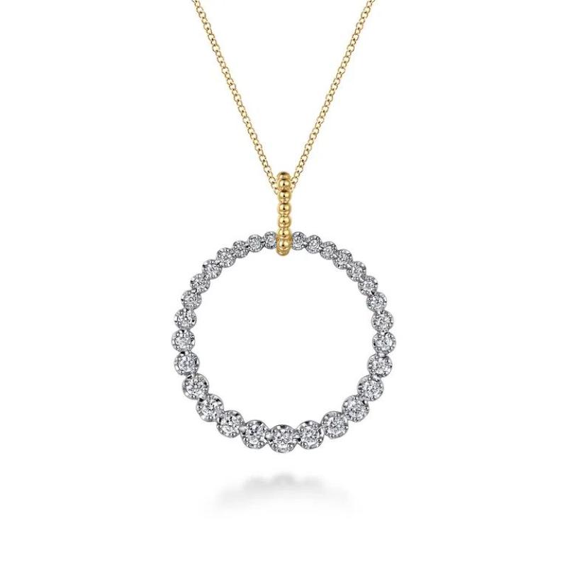 GABRIEL & CO 14K WHITE AND YELLOW GOLD DIAMOND BUJUKAN COLLACTION 30MM DROP. NECKLACE SI DIA-0.98 , SIZE 17.5