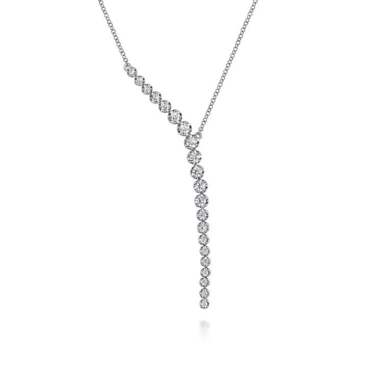 GABRIEL & CO 14K WHITE GOLD DIAMOND Y NECKLACE KASLIQUE COLLECTION SI DIA-0.76. SIZE 17.5