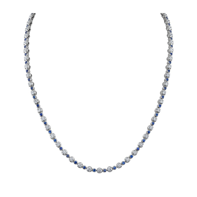 The Wall Street Diamond and Sapphire Tennis Necklace in 14K White Gold (6.30KT).