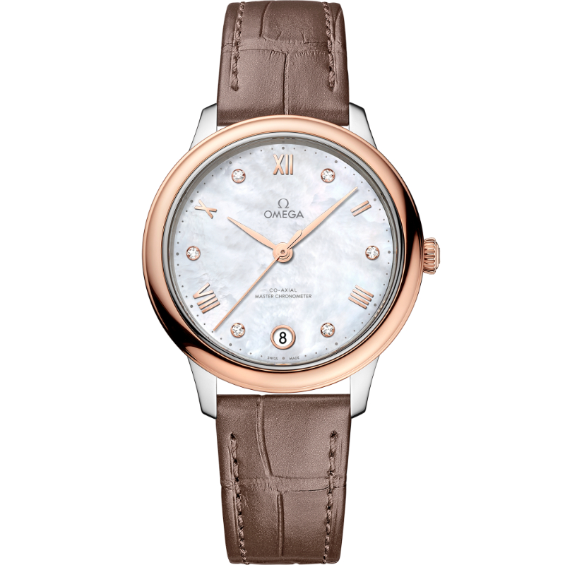 34 mm, Steel - Sedna&trade; Gold On Leather Strap